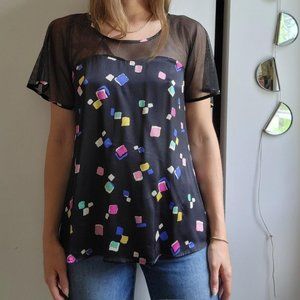 Fun silk top with mesh chest & sleeves